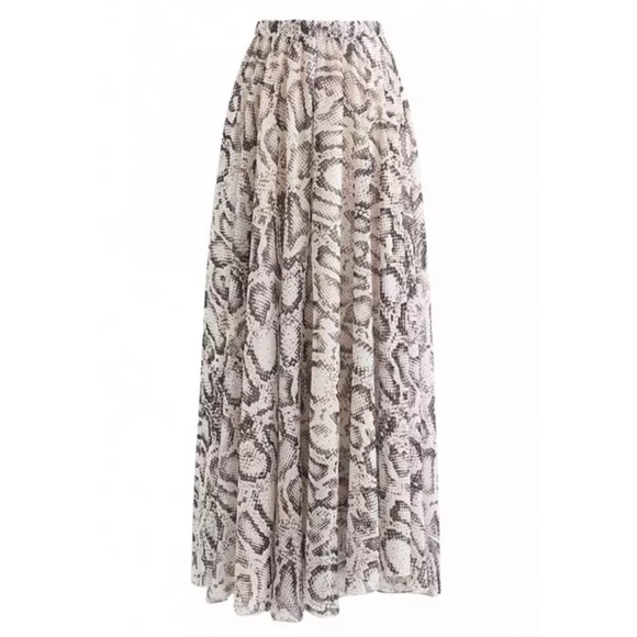 Snakeskin Animal Print Chiffon Sheer Maxi Skirt - Picture 9 of 10